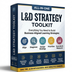 TrainerCentric L&D Strategy Toolkit with enterprise learning strategy templates, workshop playbook, stakeholder interview guide and business planning resources